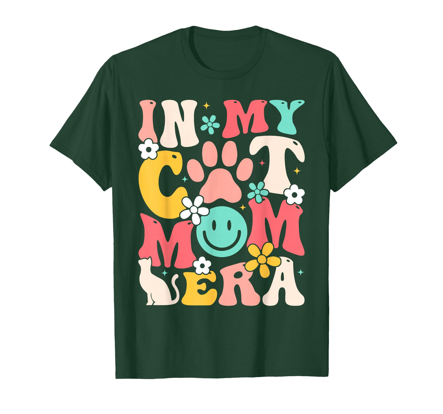 Retro In My Cat Mom Era Smile Face Cat Paw Mothers Day Women T-Shirt