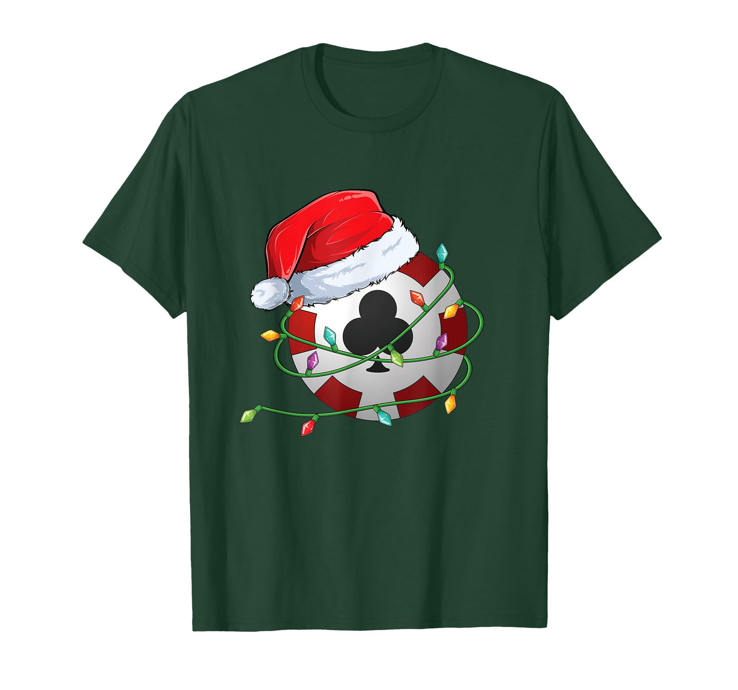Christmas Poker Chip in Santa Hat wrapped in Holiday Lights T-Shirt