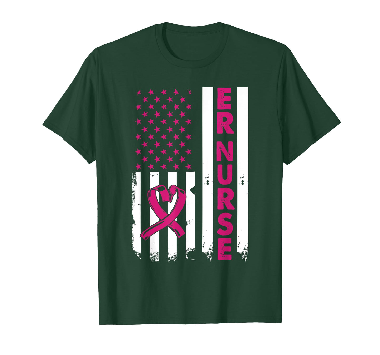 Er Nurse American Flag Nurse Life Breast Cancer Awareness T-Shirt