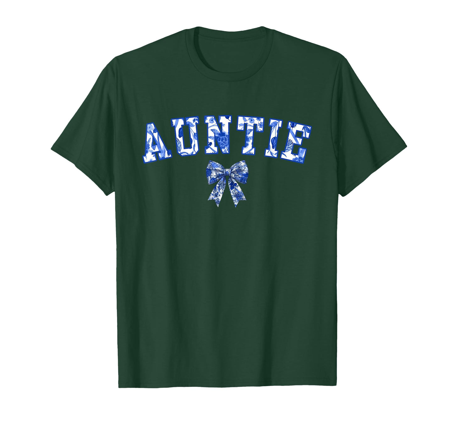 Auntie Coquette Toile Blue Bow Floral Family Matching T-Shirt