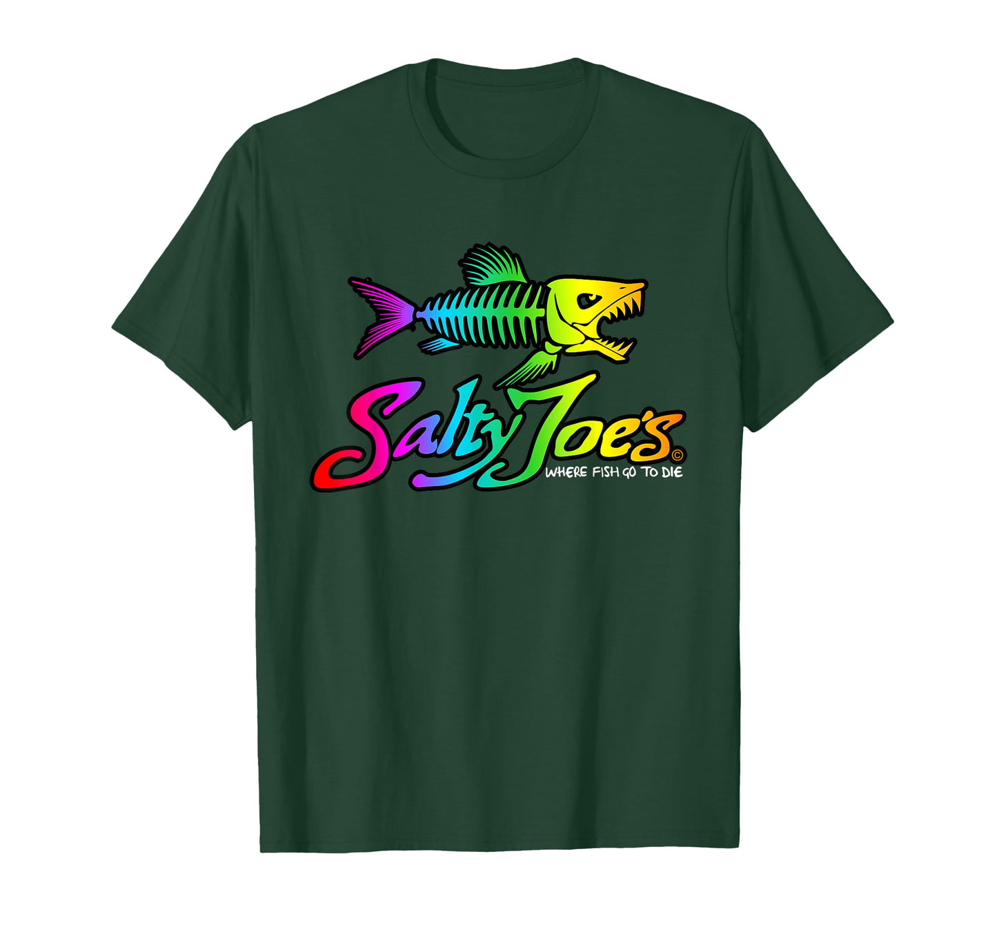 Salty Joe's Skeleton Fish Logo Surf Shop Graphic T-Shirt