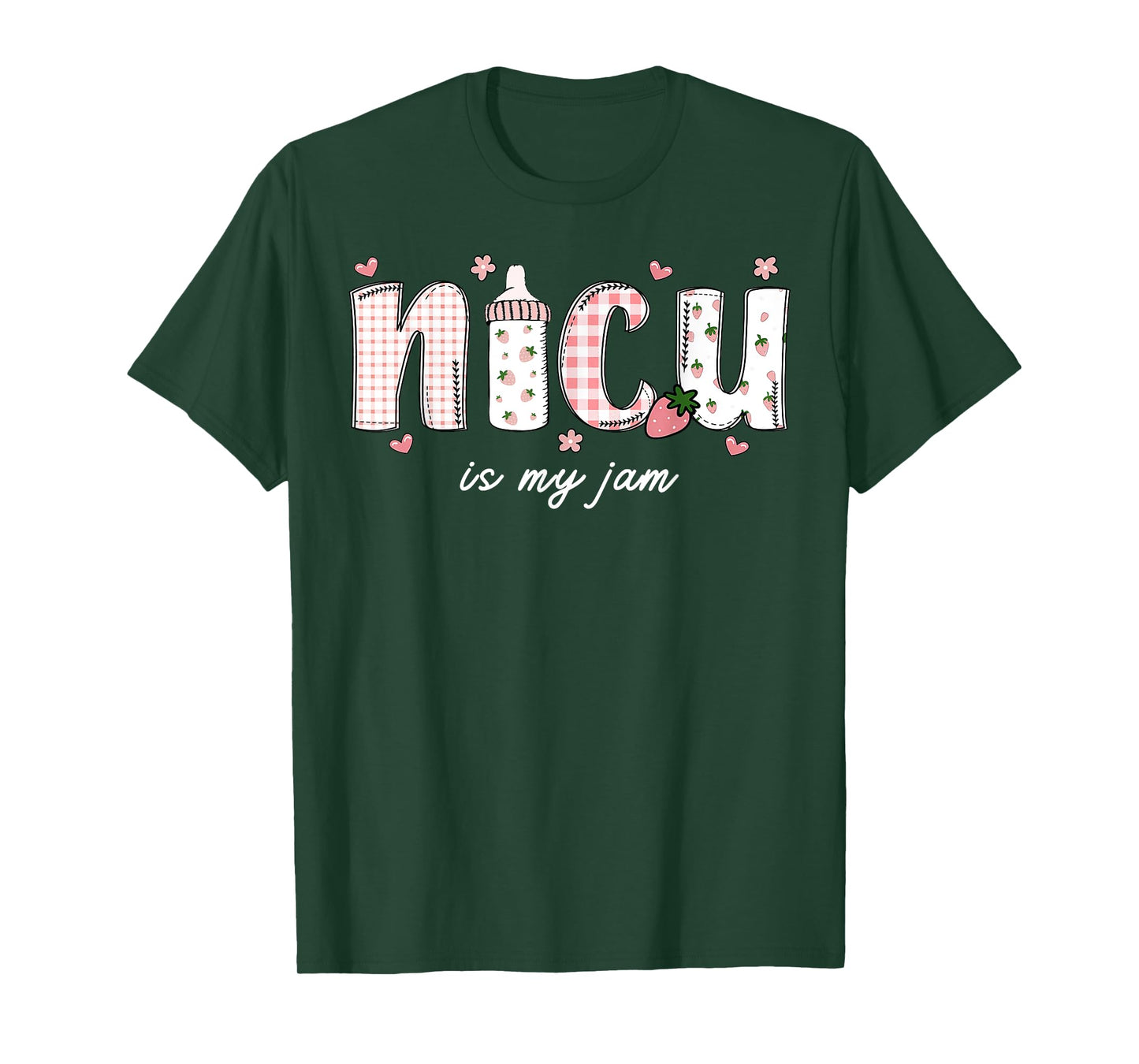 NICU Is My Jam Mother Baby Nurse Milk Bottle Strawberry T-Shirt