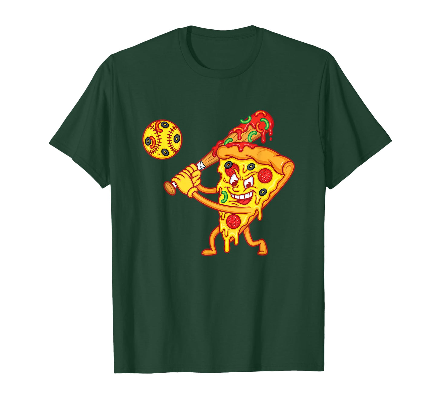Drippy Pizza Baseball Slice Funny Cartoon Sports Food T-Shirt