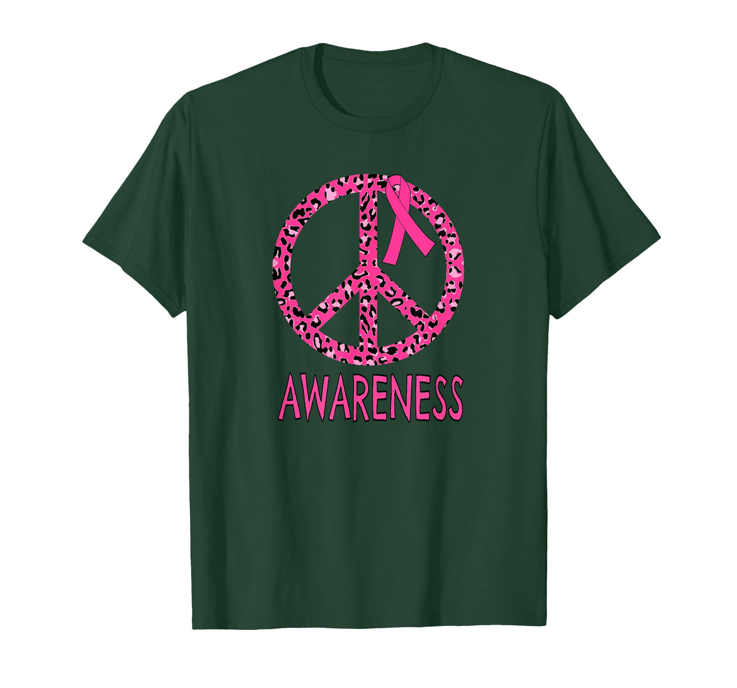 Breast Cancer Peace Sign Pink Leopard Print T-Shirt