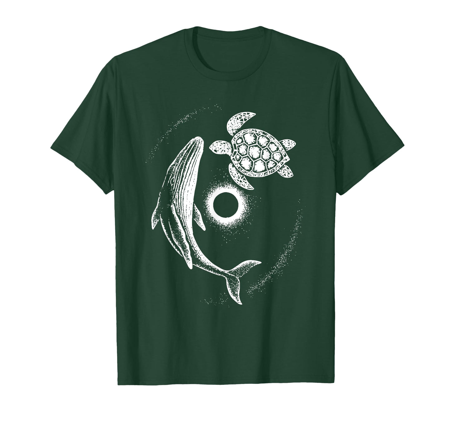 Retro Whale Turtle Sunset Eclipse Ocean Wildlife Yin Yang T-Shirt