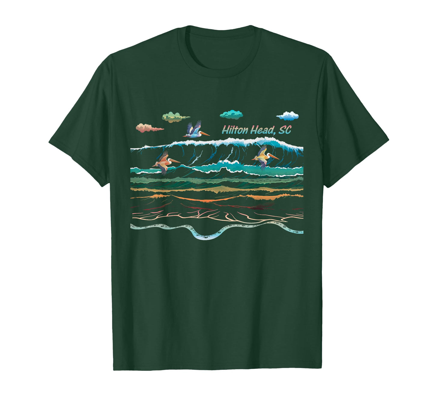 Hilton Head SC South Carolina Waves Pelican Bird Watcher T-Shirt