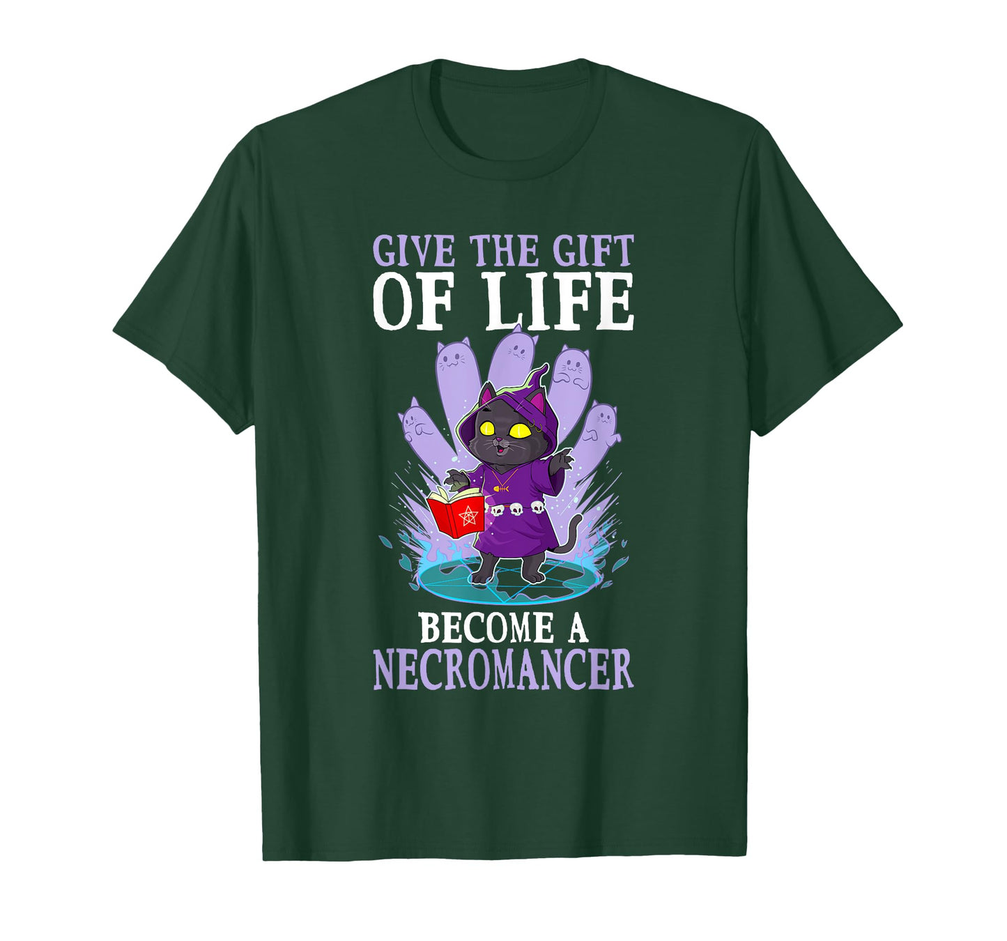 Funny D20 Cat Give The Gift Of Life Necromancer Nerdy Gamer T-Shirt