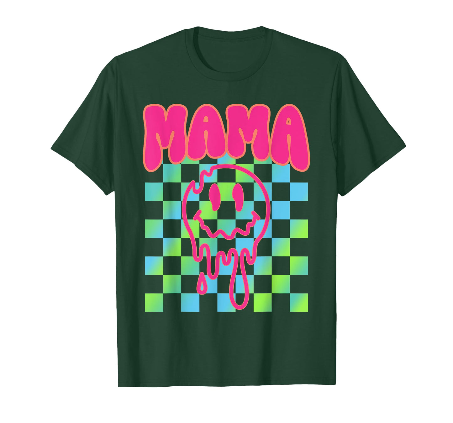 Colorful Rainbow Checkered Mama Funny Face Mom Life Womens T-Shirt