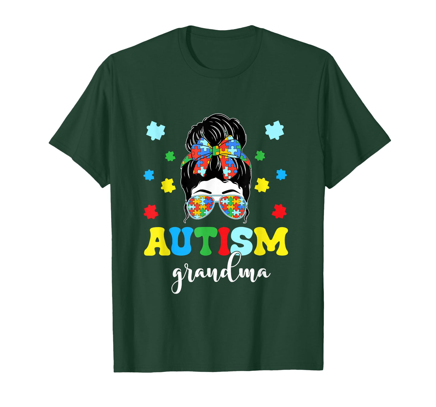 Autism Grandma Life Messy Bun Bandana Autism Grandma Women T-Shirt