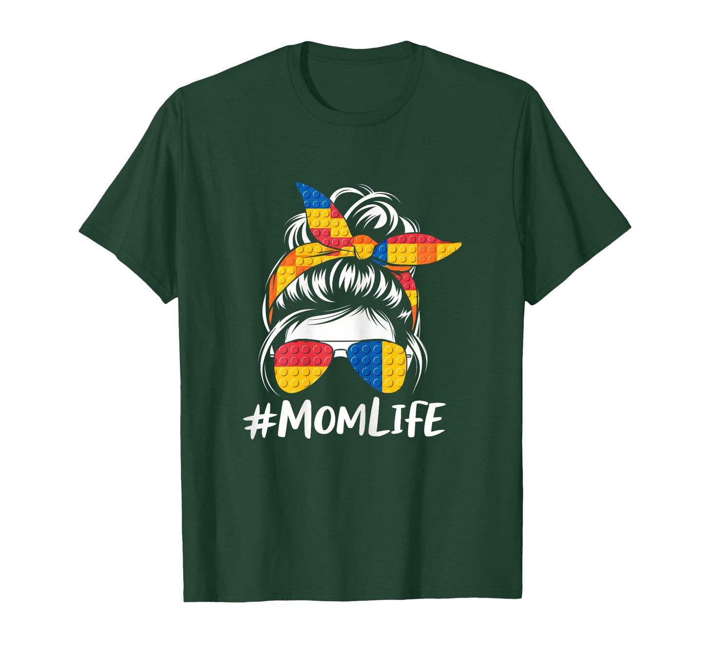 Building Block Messy Bun Mom Life Master Builder Mothers Day T-Shirt