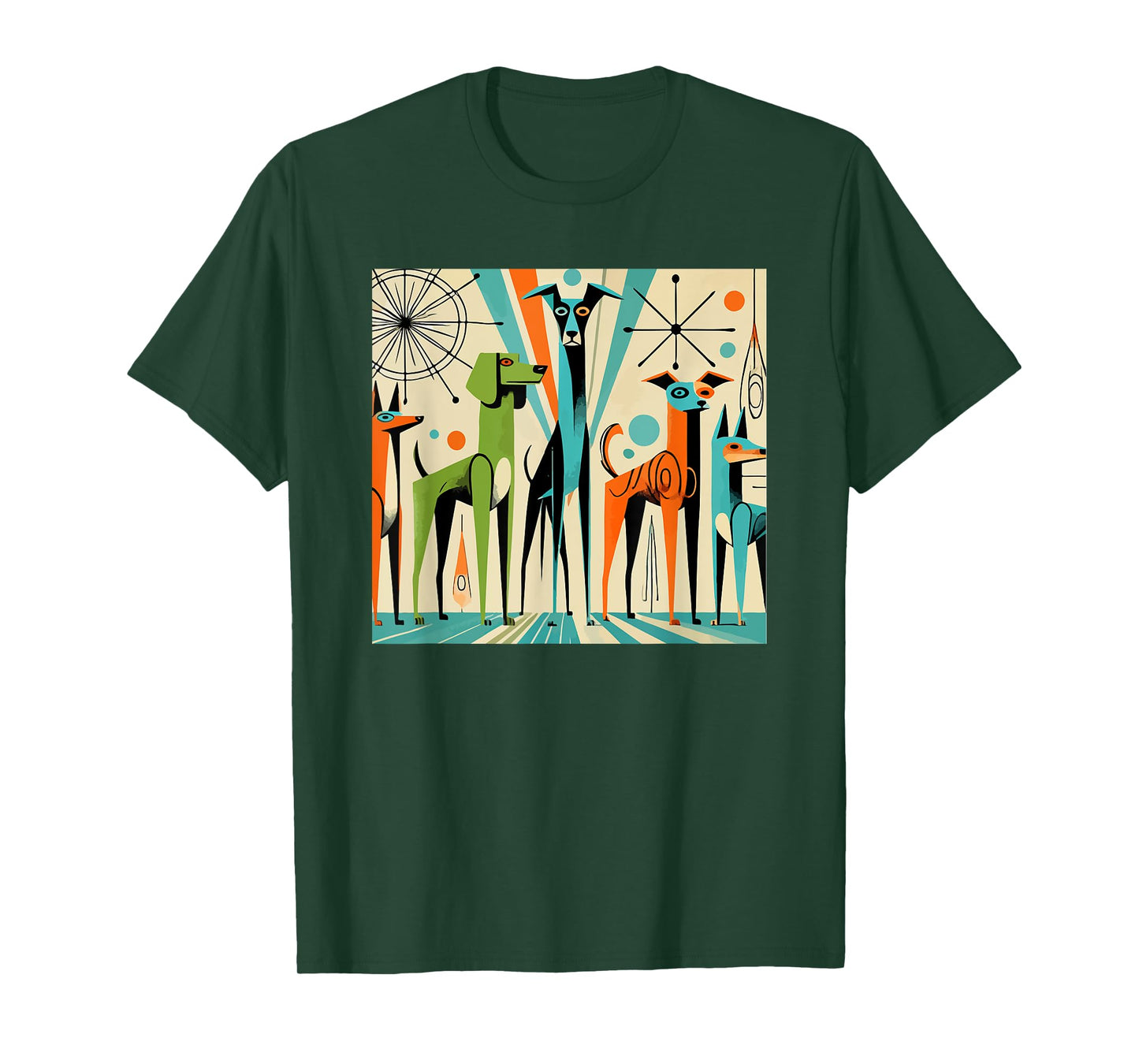 Mid Century Modern Dogs 50s 60s Retro Style Art T-Shirt