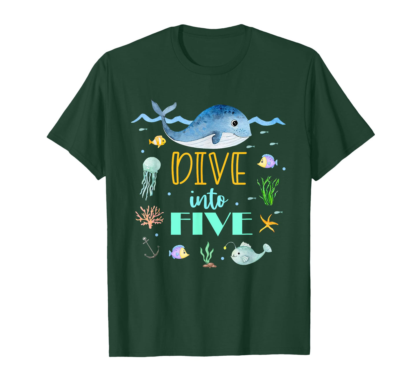 Dive Into 5 Birthday Decorations Girl 5th Bday Under The Sea T-Shirt