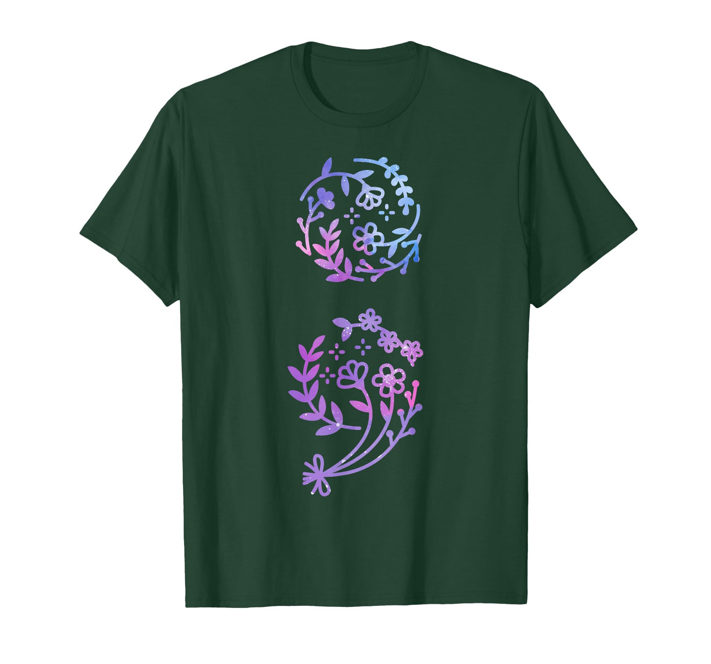 Semicolon Suicide Prevention Awareness Flower Teal Purple T-Shirt