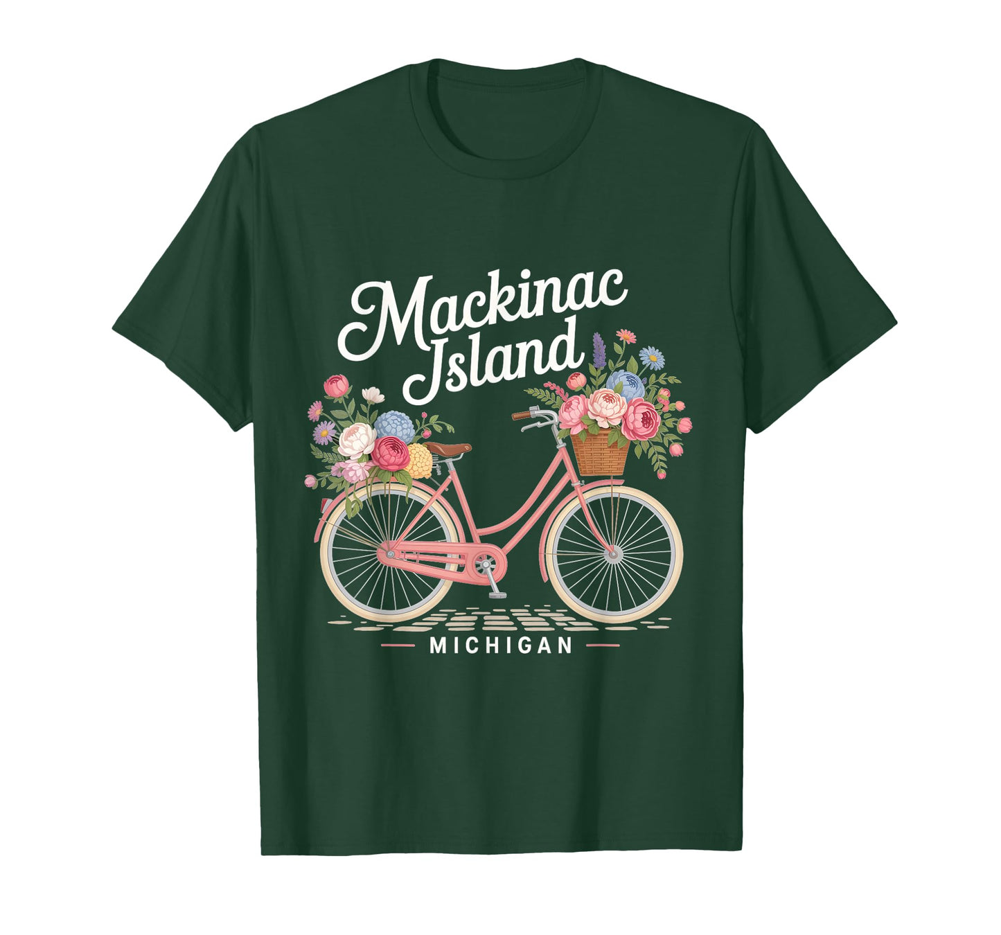 Vintage Mackinac Island Michigan with Flowers for Men Women T-Shirt