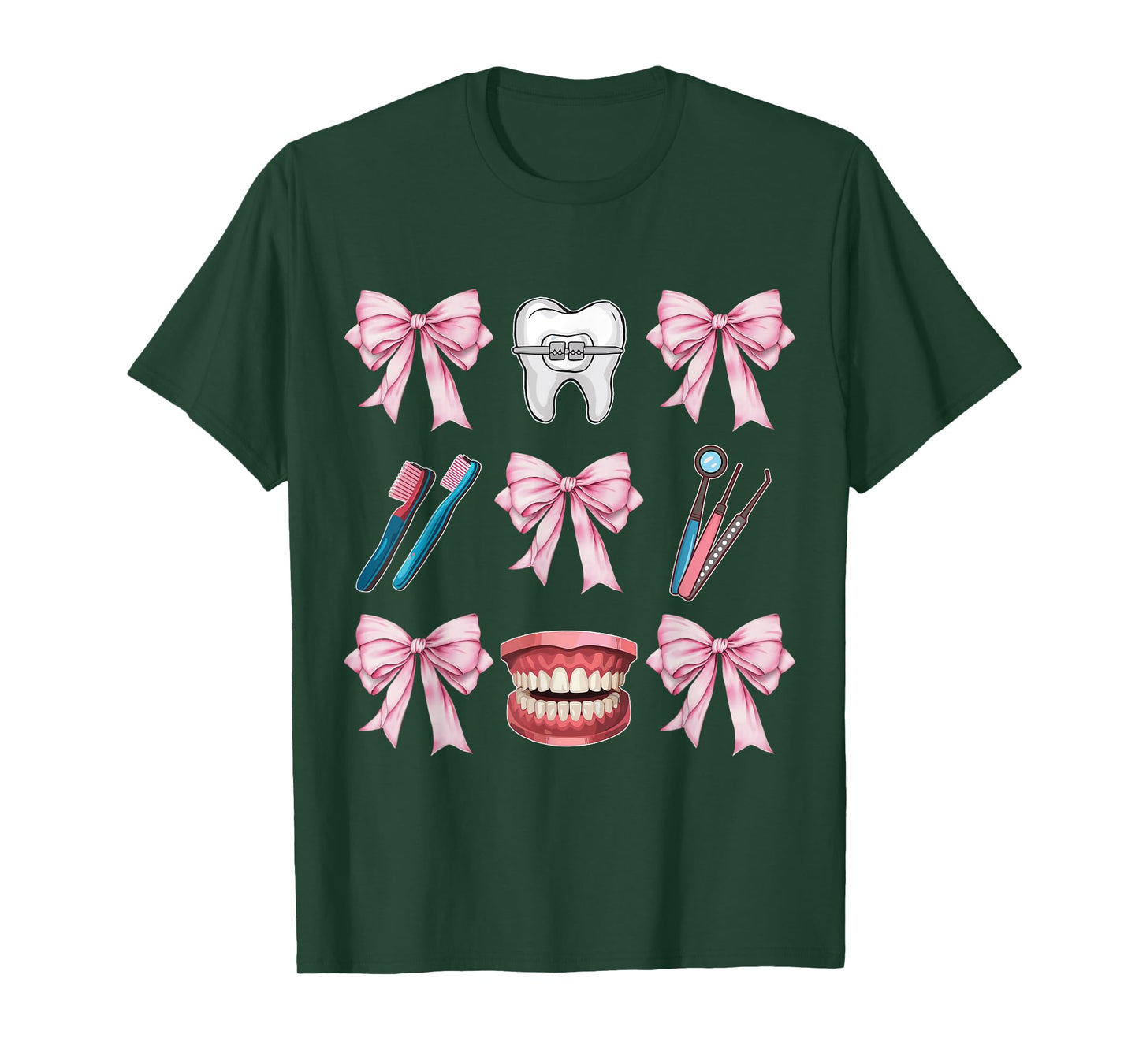 Cute Pink Coquette Bow Dentist Squad Teeth Dental Assistant T-Shirt