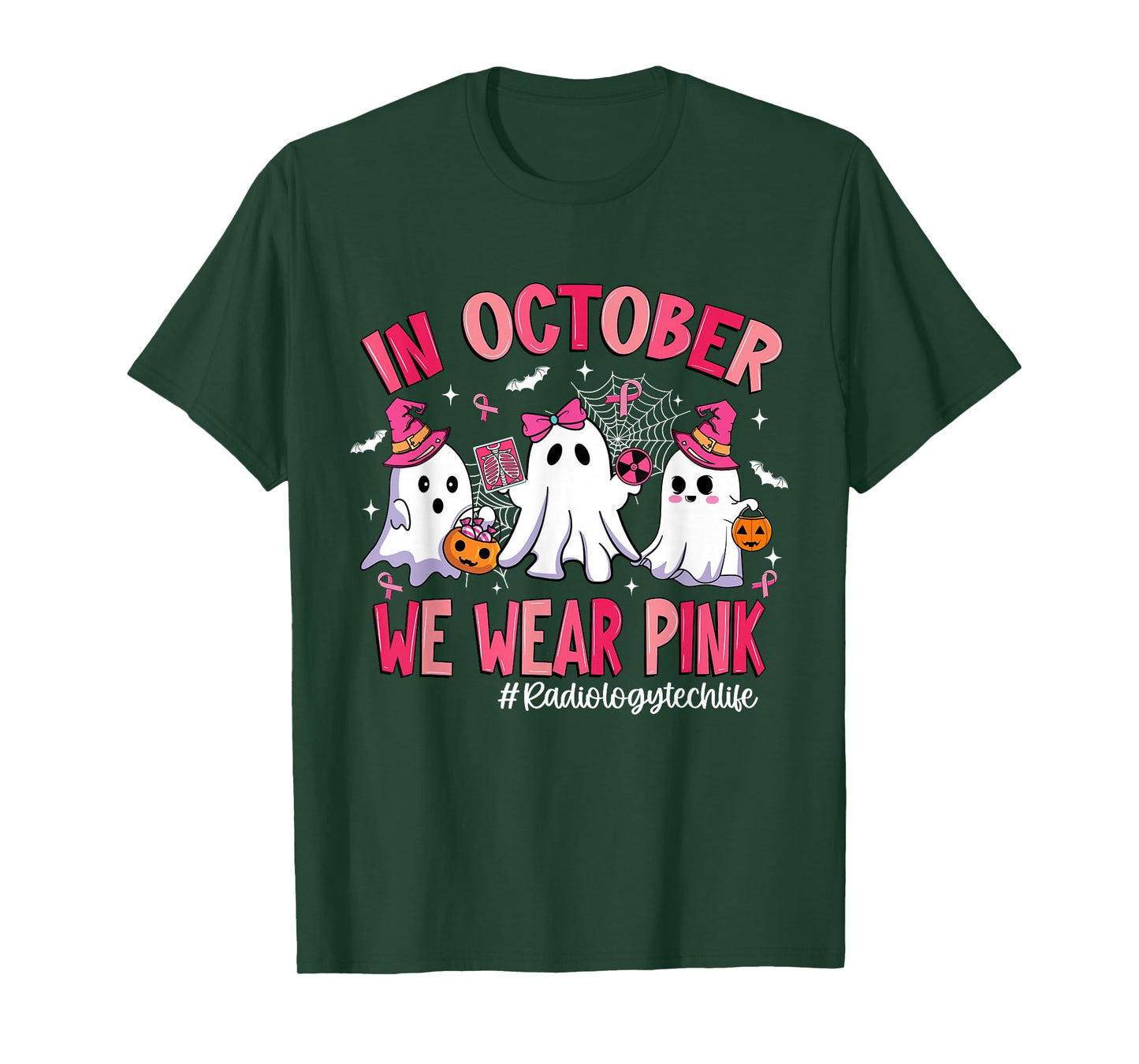 in October We Wear Pink Radiology Tech Life Breast Cancer T-Shirt