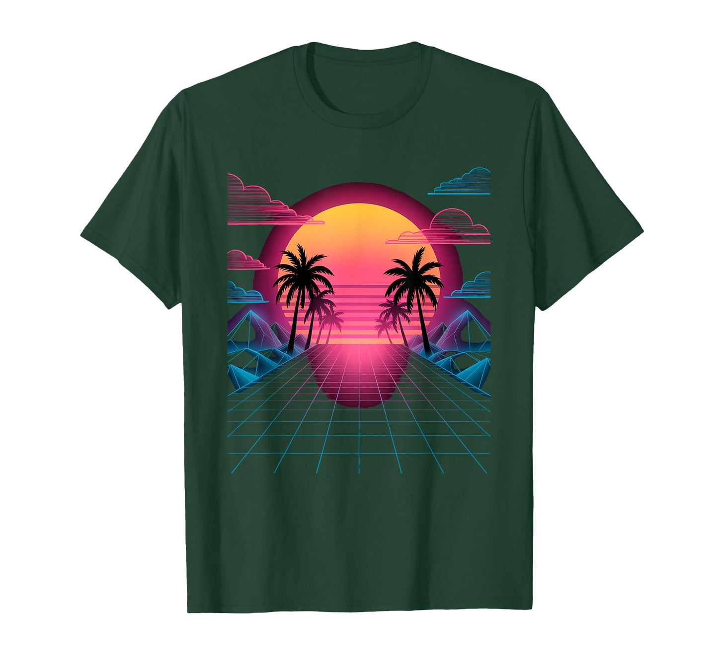 Vaporwave Sunset Grid Retro Digital Landscape in Synthwave T-Shirt