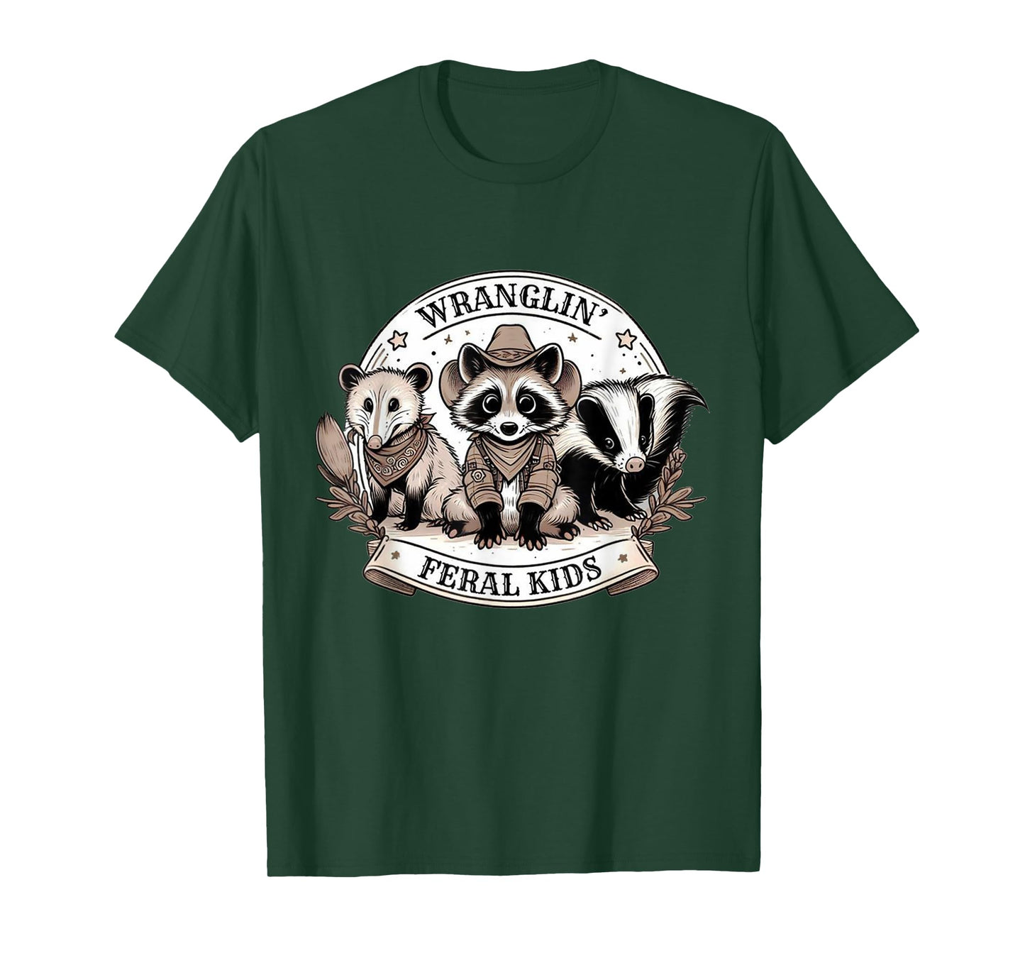 Wrangling Wranglin' Feral Kids Funny Raccoon Opposum Badger T-Shirt