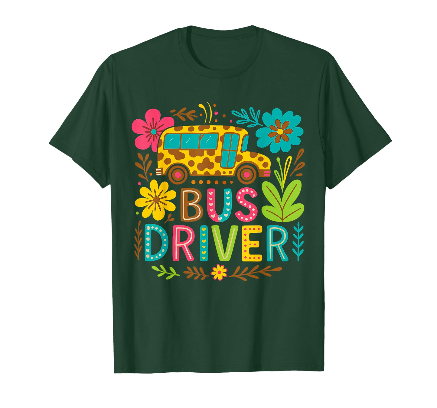 School Bus Driver Boho Floral Leopard Back to School Womens T-Shirt