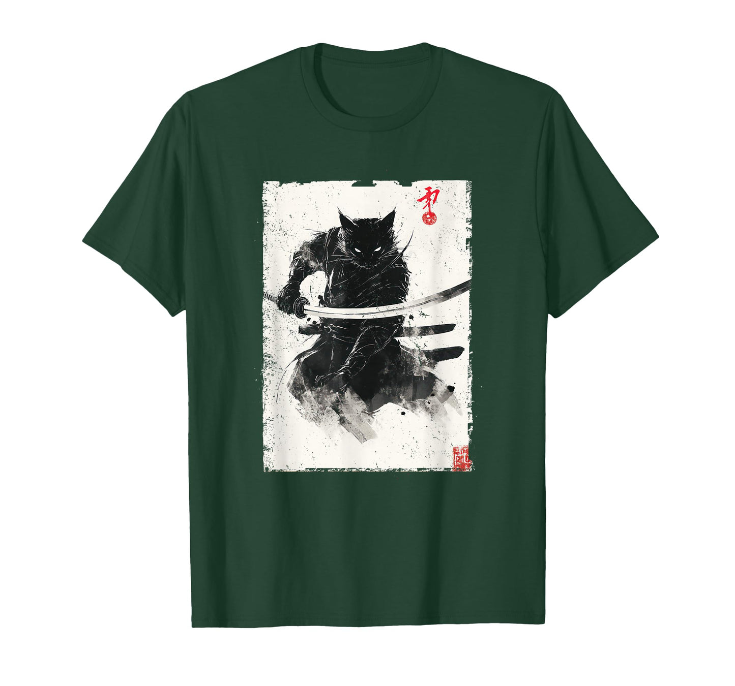 Vintage Samurai Cat Graphic Art Japanese Ukiyo-e T-Shirt