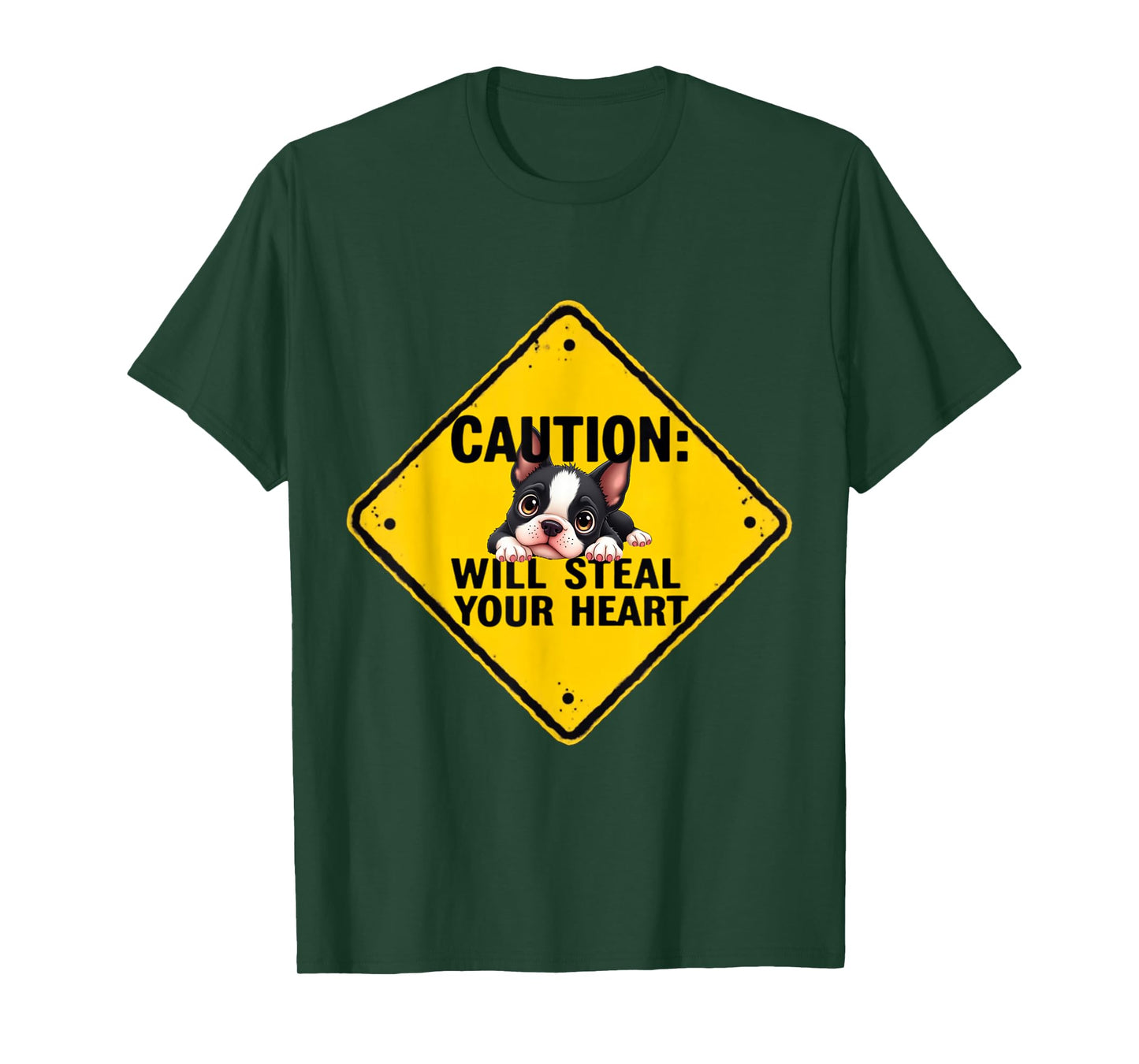 Caution Sign Boston Terrier Dog Funny Gift Bostie Puppy T-Shirt