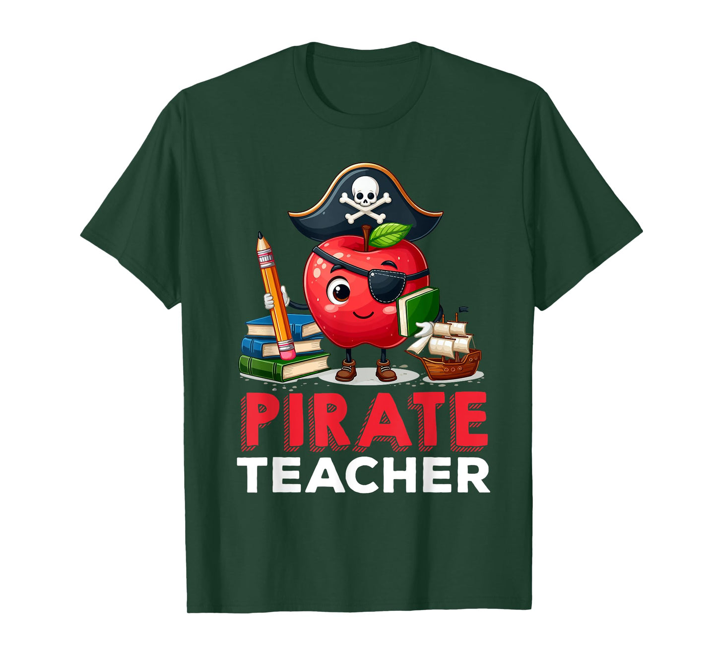 Preschool Prek Teaching Funny Pirate Teacher Apple Teacher Men Women T-Shirt