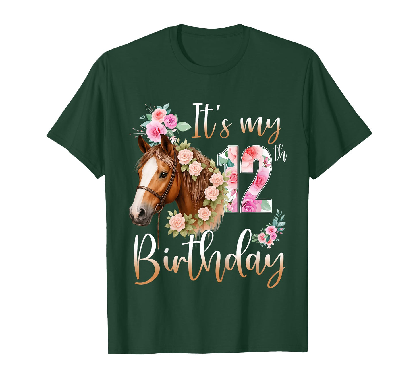 Kids Birthday 12 Years Old Girl Horse Lovers Florals 12th Bday T-Shirt