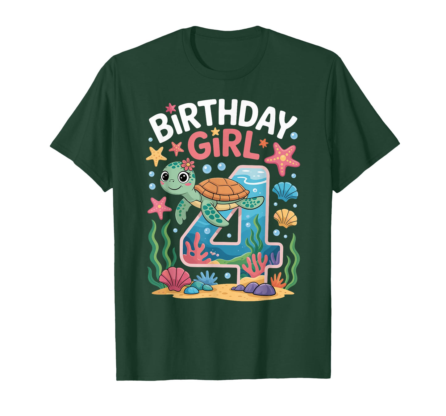 4 Year Old Birthday Girl 4th Sea Turtle Ocean T-Shirt