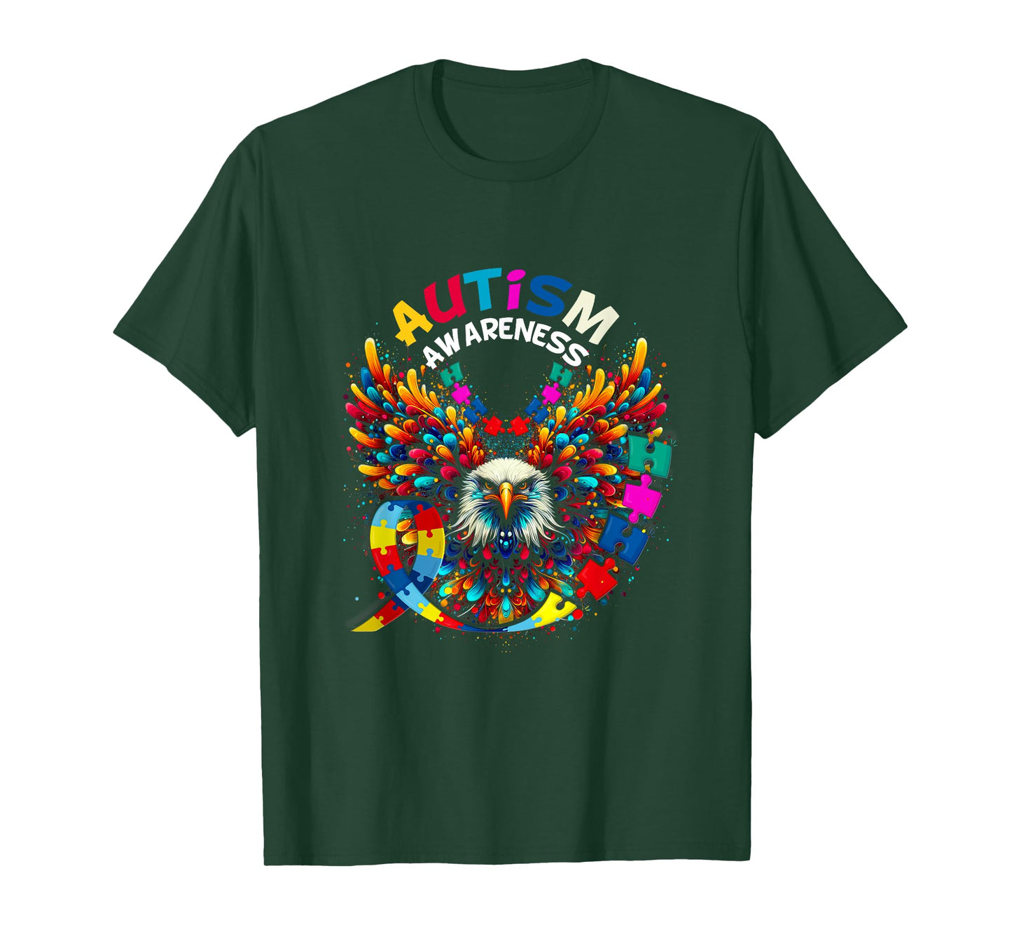 Autism Awareness Puzzle Pieces Eagle Family Health Support T-Shirt