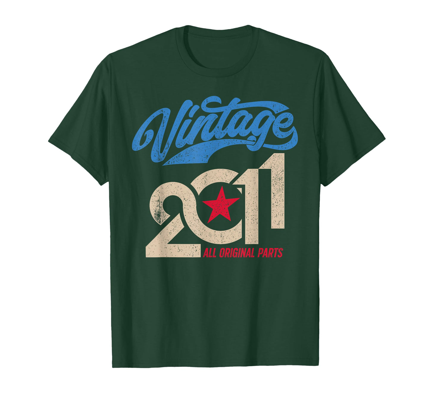 Vintage 2011 Retro 14th Birthday 14 Year Old USA Flag Style T-Shirt