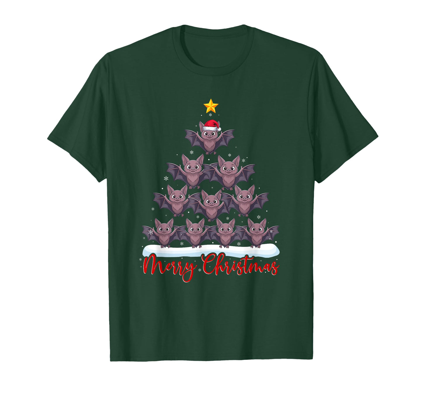 Santa Hat Ugly Xmas Funny Bat Christmas Tree T-Shirt