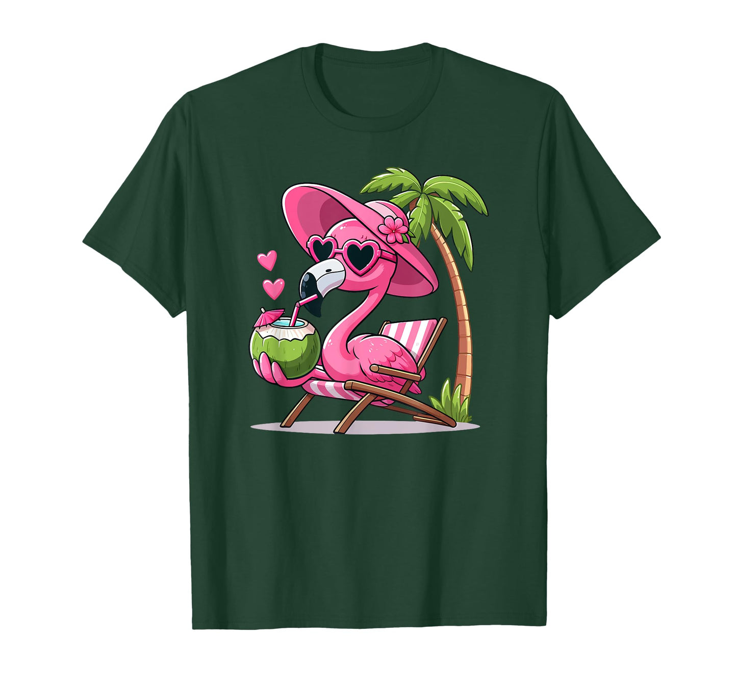 Pink Flamingo Summer Vibes Beach Palm Tree Summer Vacation T-Shirt
