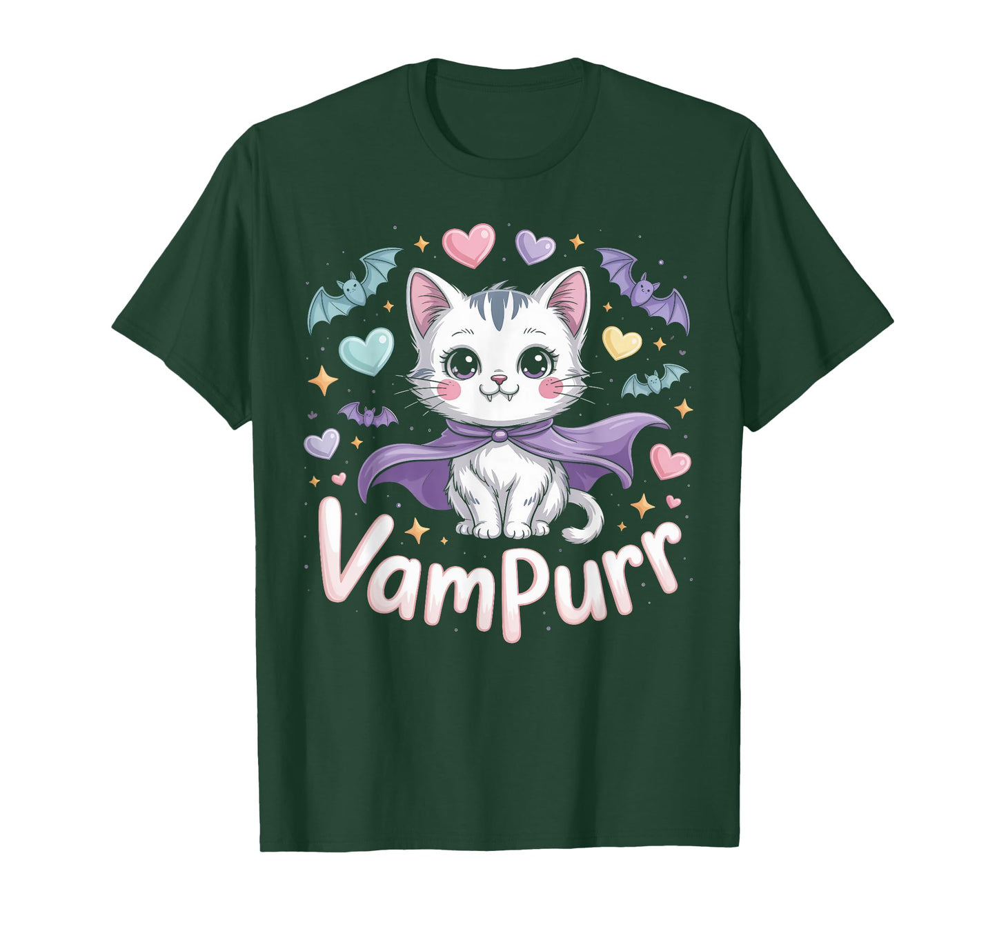 Vampurr Vampire Cat with Fangs Halloween T-Shirt