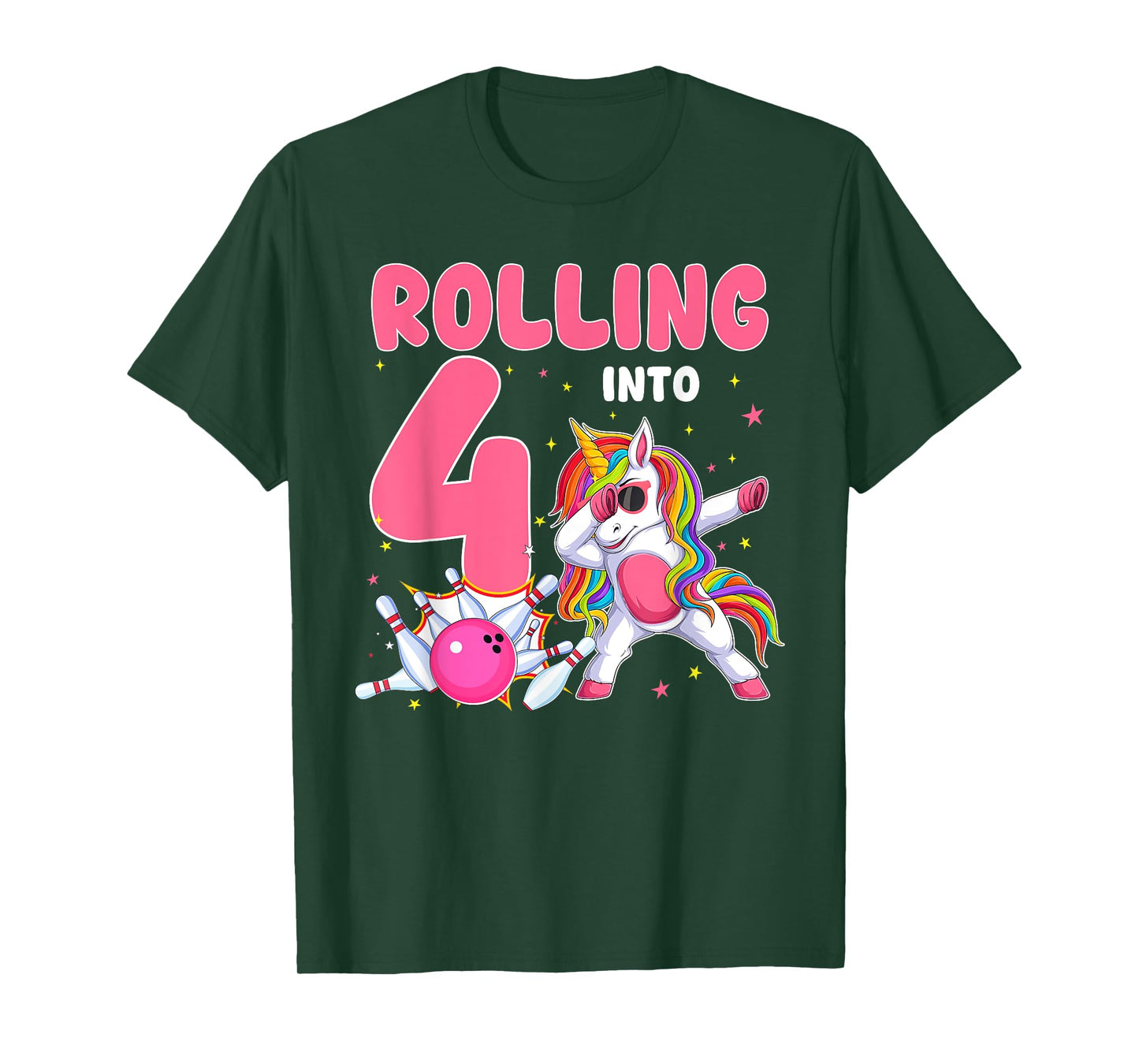 Rolling Into 4 4th Birthday Unicorn Bowling 4 Year Old T-Shirt