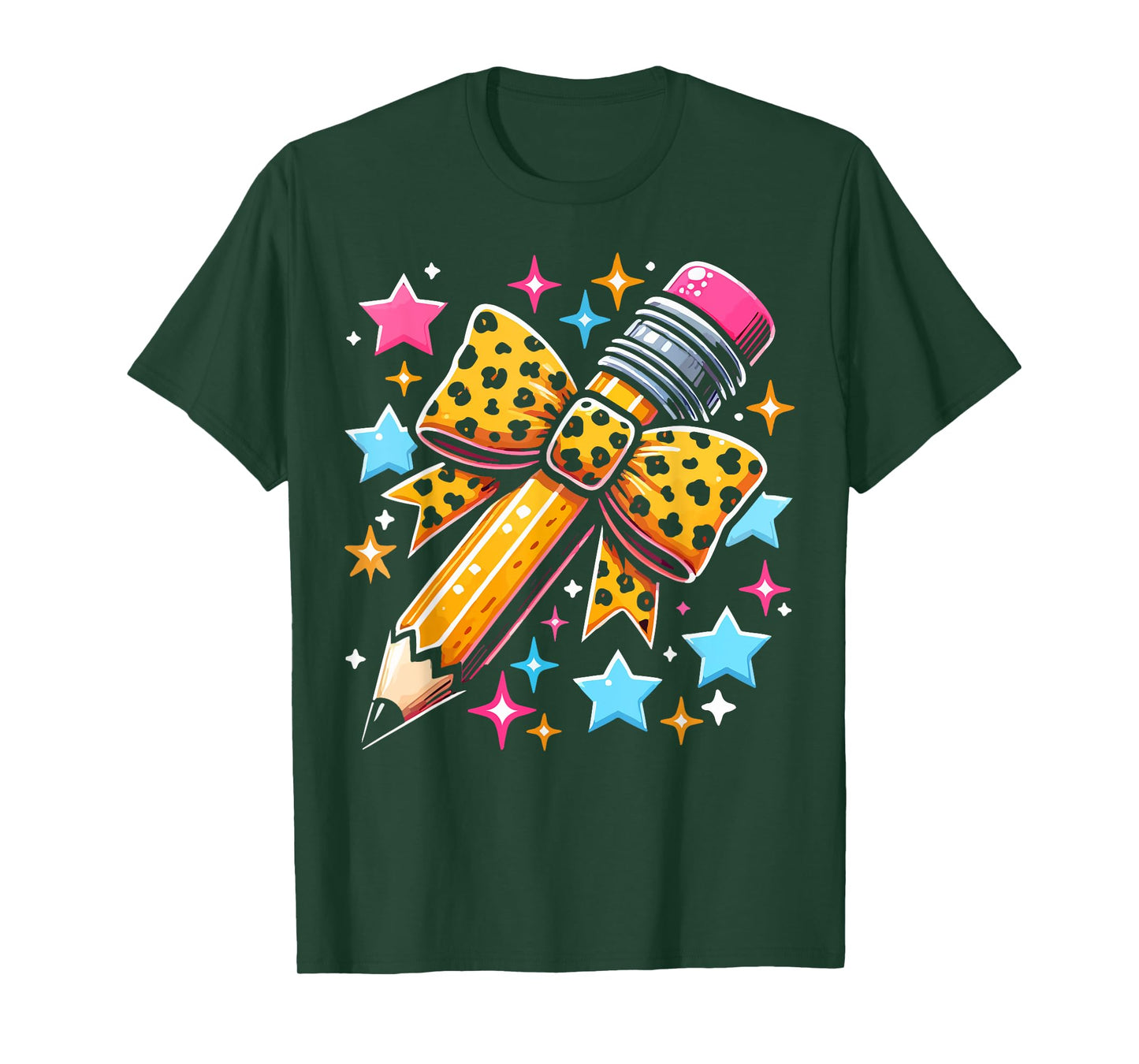 Pencil Leopard Coquette Bow Teacher Life Back To School T-Shirt