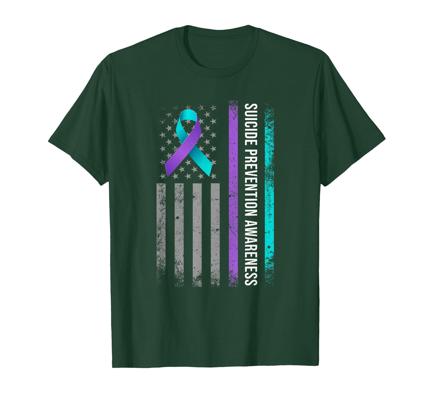 American Flag Suicide Prevention Awareness Teal and Purple T-Shirt