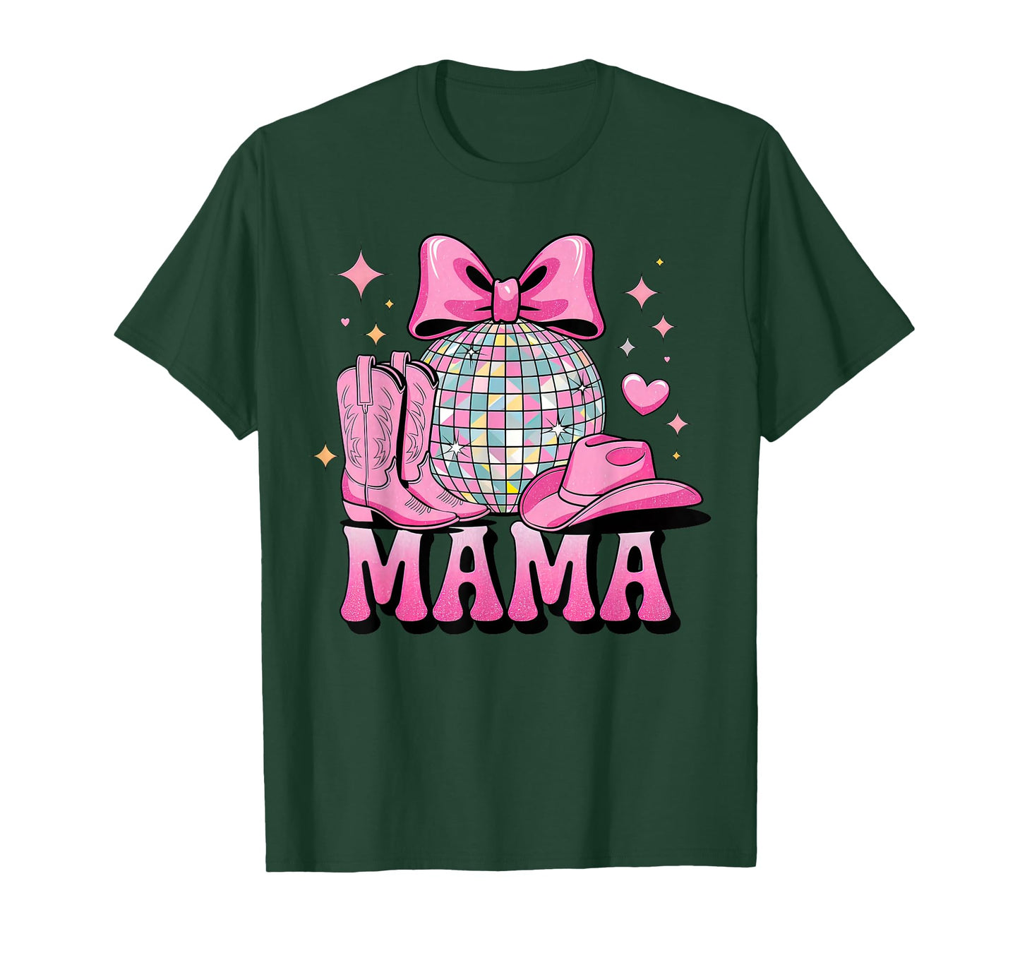 Pink Cowboy Hat Western Cowgirl Mama Bow Groovy Country Mom T-Shirt
