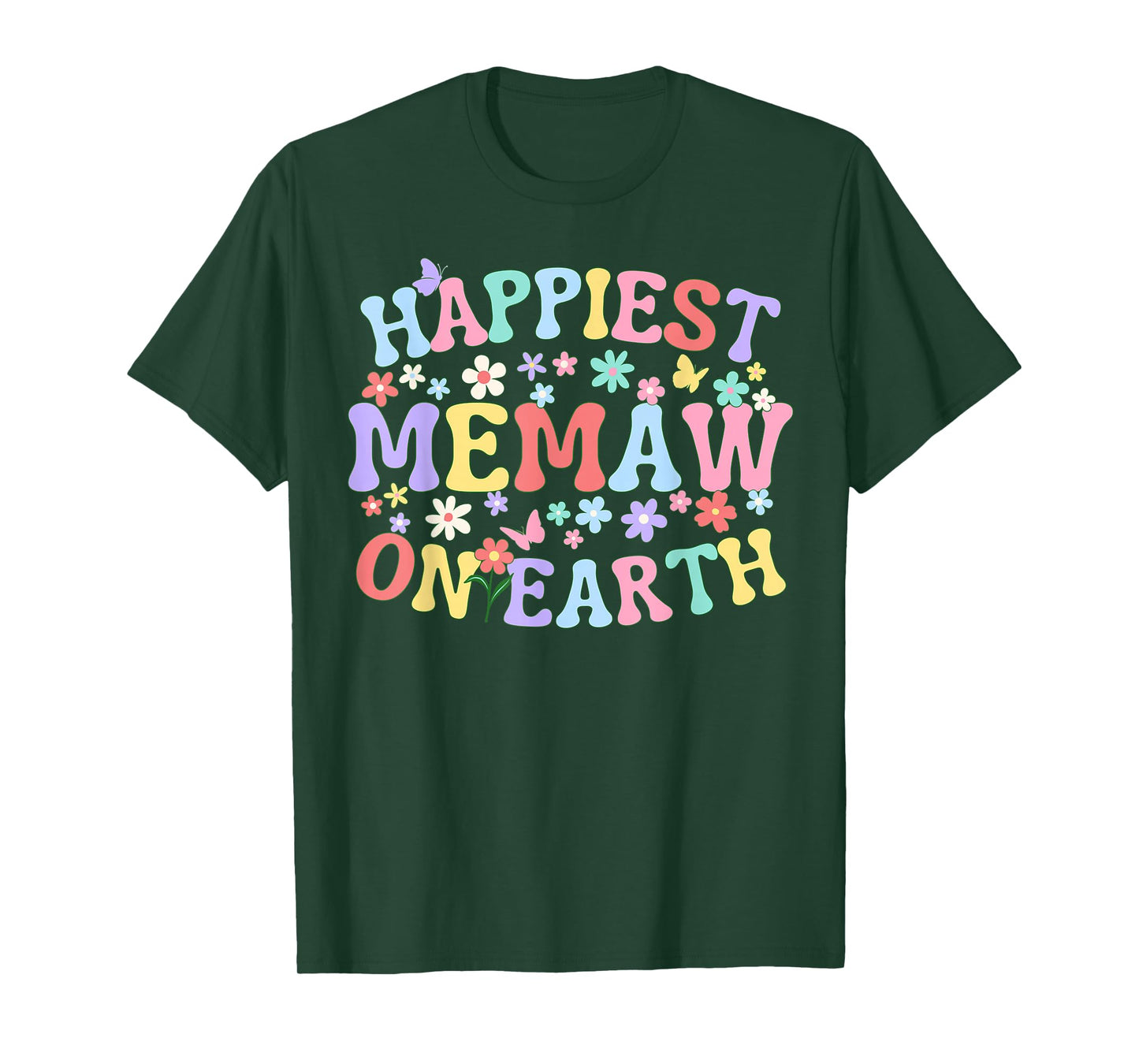 Happiest Memaw On Earth Family Trip Squad Groovy Grandma T-Shirt