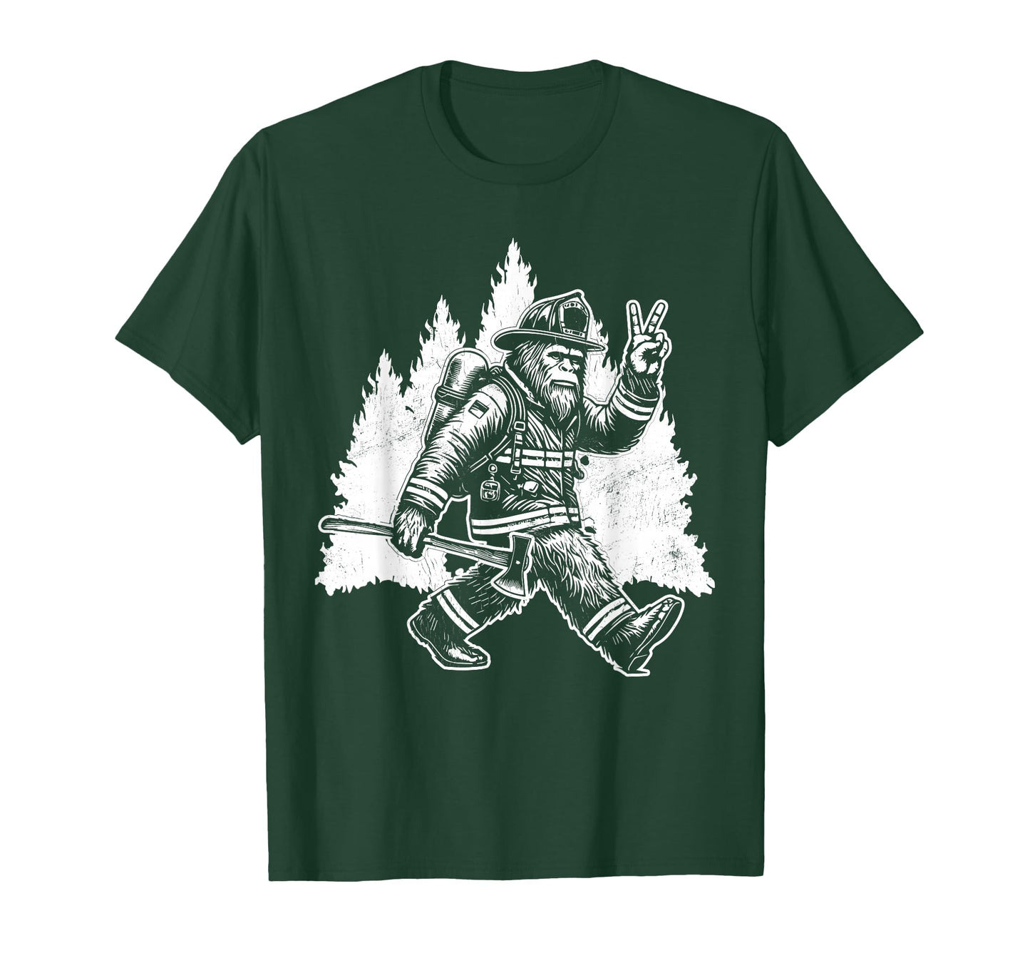Funny Bigfoot Firefighter Sasquatch Design Men's Retro Bigfoot Firefighter Sasquatch Fireman T-Shirt - Black, Small, Short Sleeve