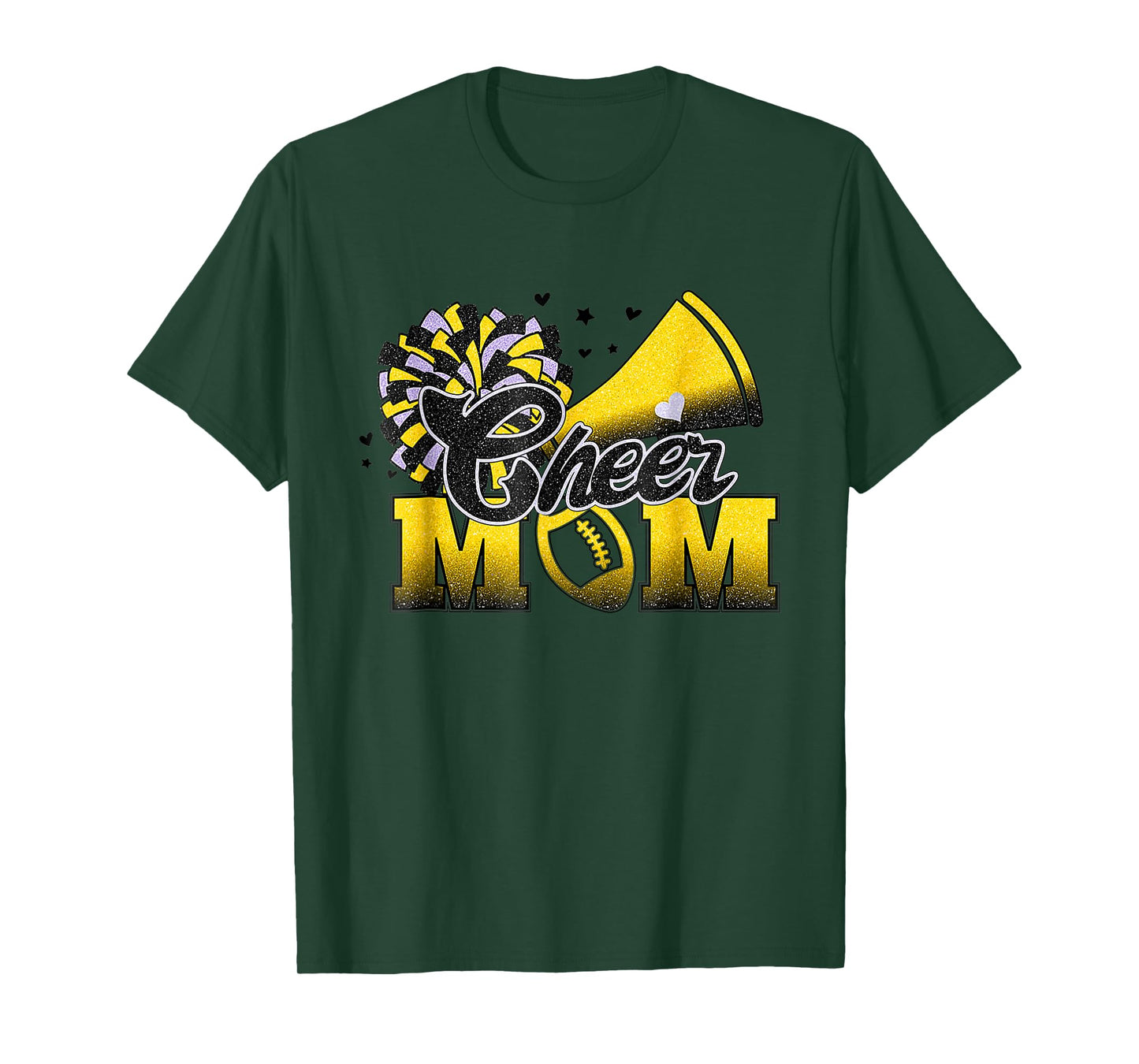 Football Cheer Mom Biggest Fan Cheerleader Black Yellow Gold T-Shirt