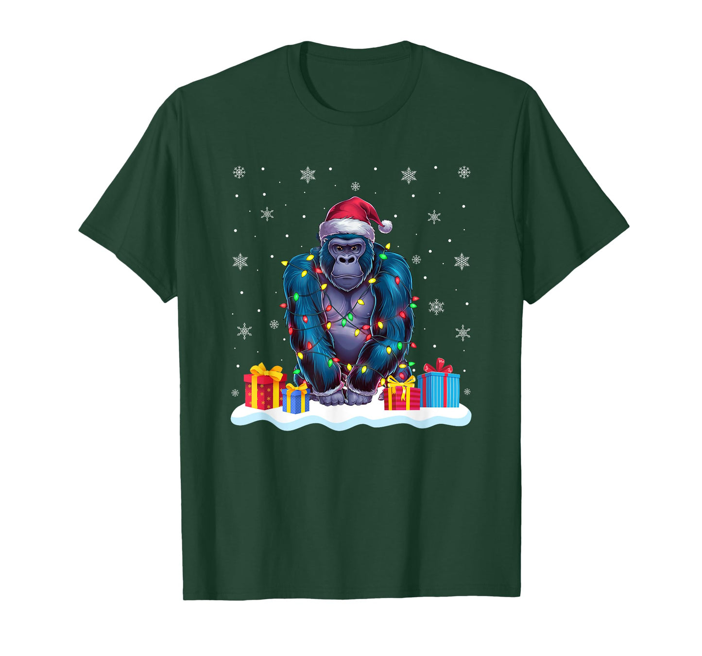 Gorilla Santa Hat Christmas Tree Light Xmas Pajama T-Shirt
