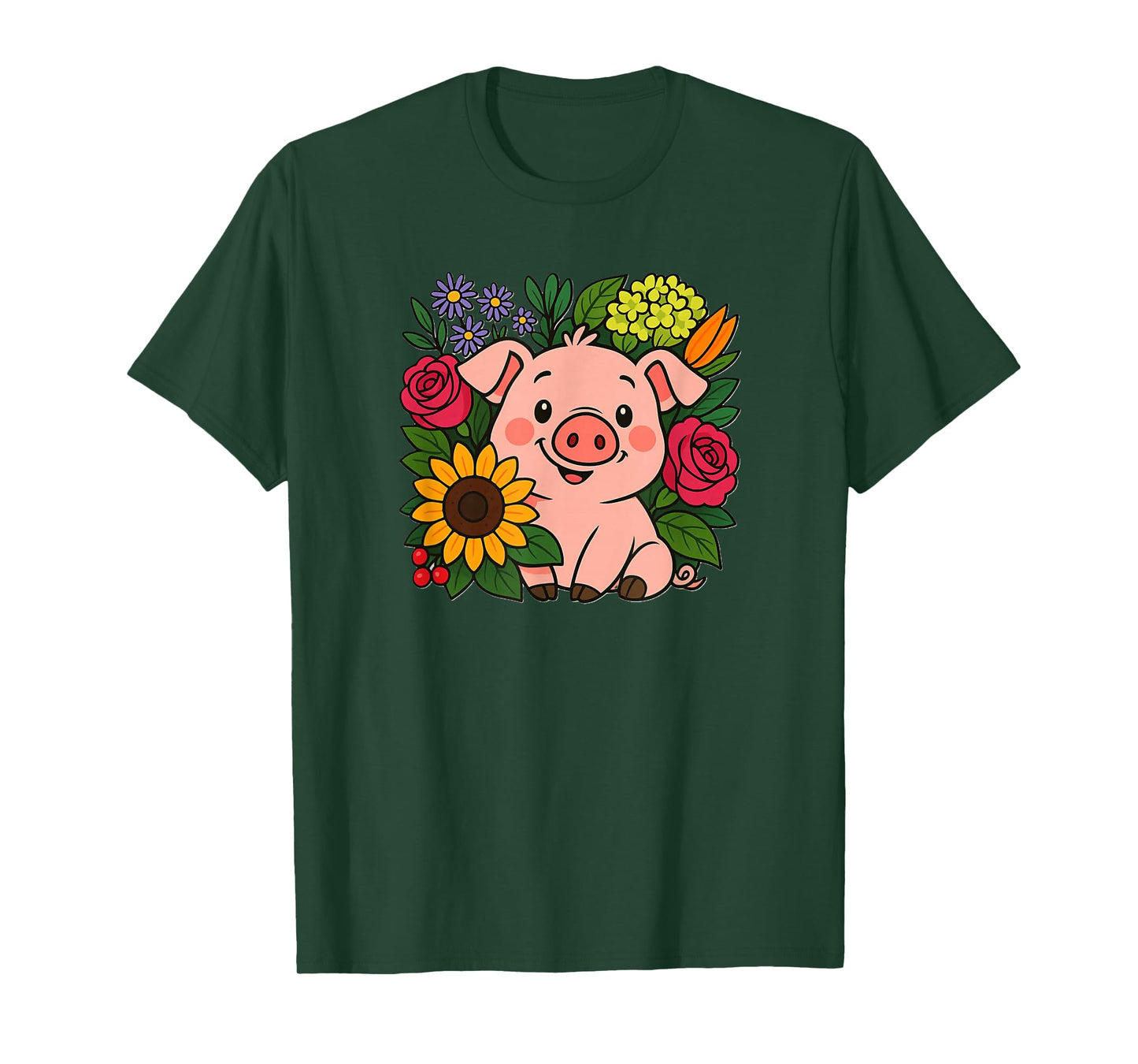 Cute Pig in Flowers Farm Animal T-Shirt