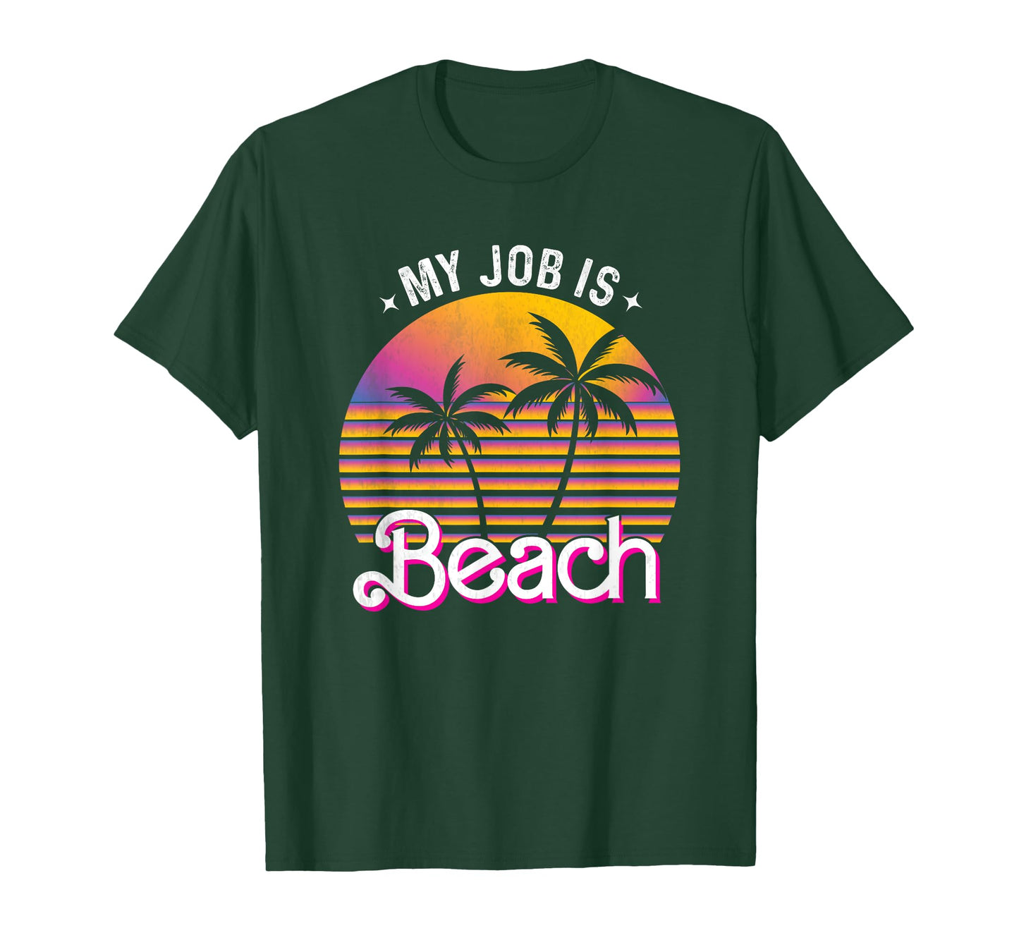 My Job Is Beach Pink Retro Funny Beach Lover Travel Vacation T-Shirt for Men Women