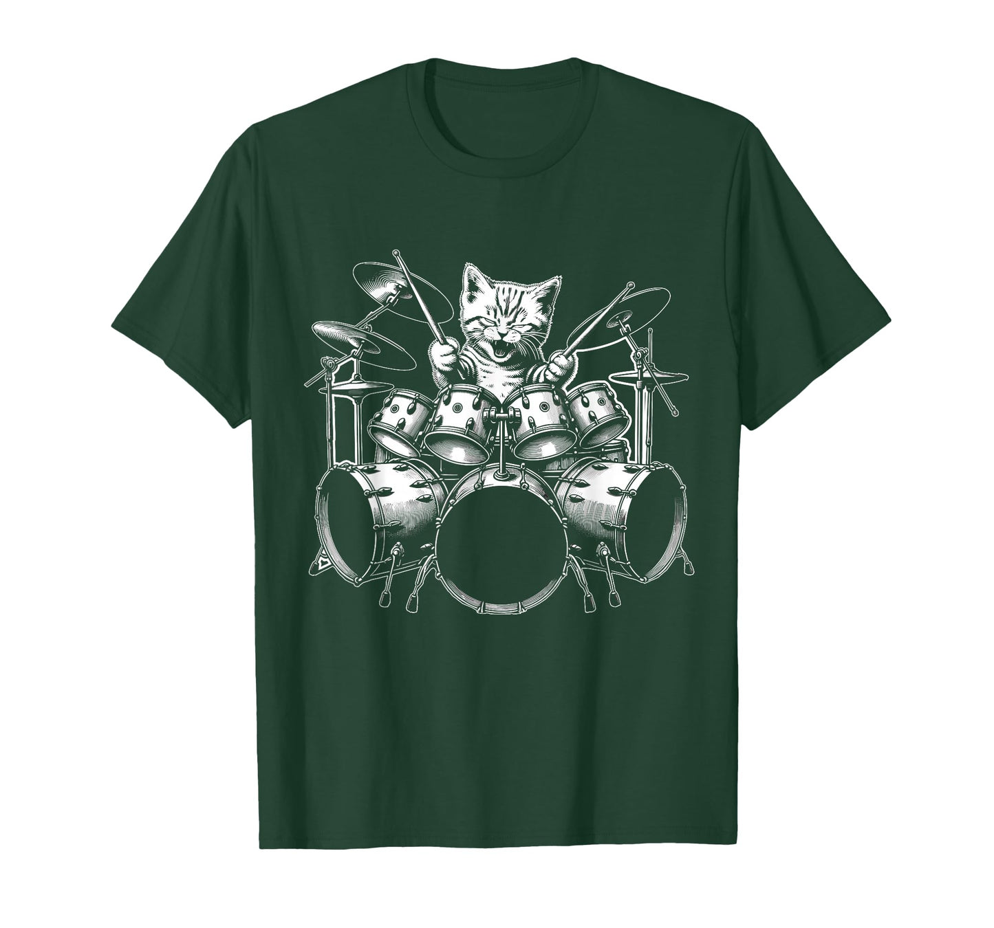 Kitten Rock Band Funny Kitty Drummer Cat Playing Drums T-Shirt