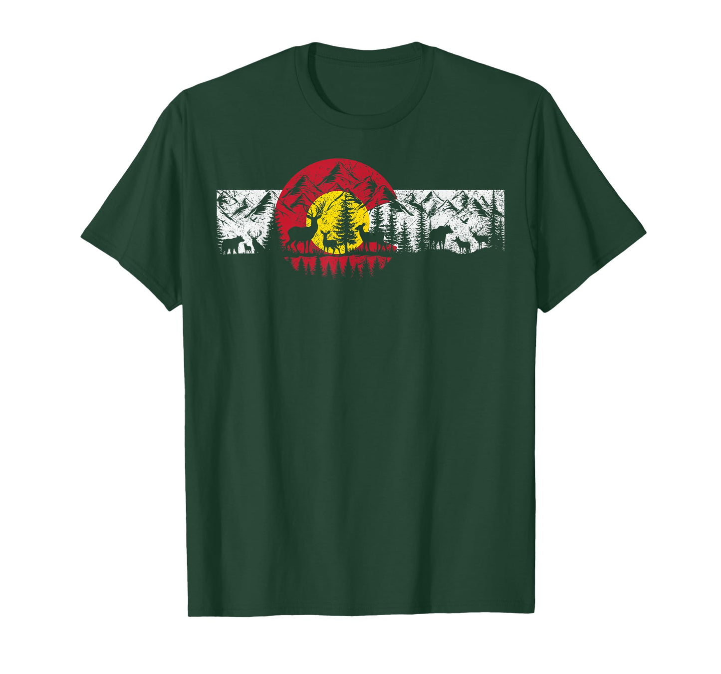 Colorado Flag Sunset Wildlife Mountains Forest T-Shirt
