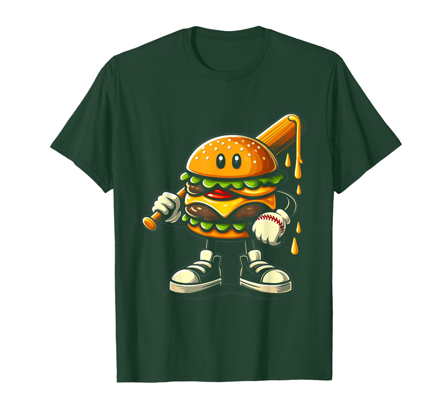 Hamburger Cheeseburger Playing Baseball Sports Player Fan T-Shirt