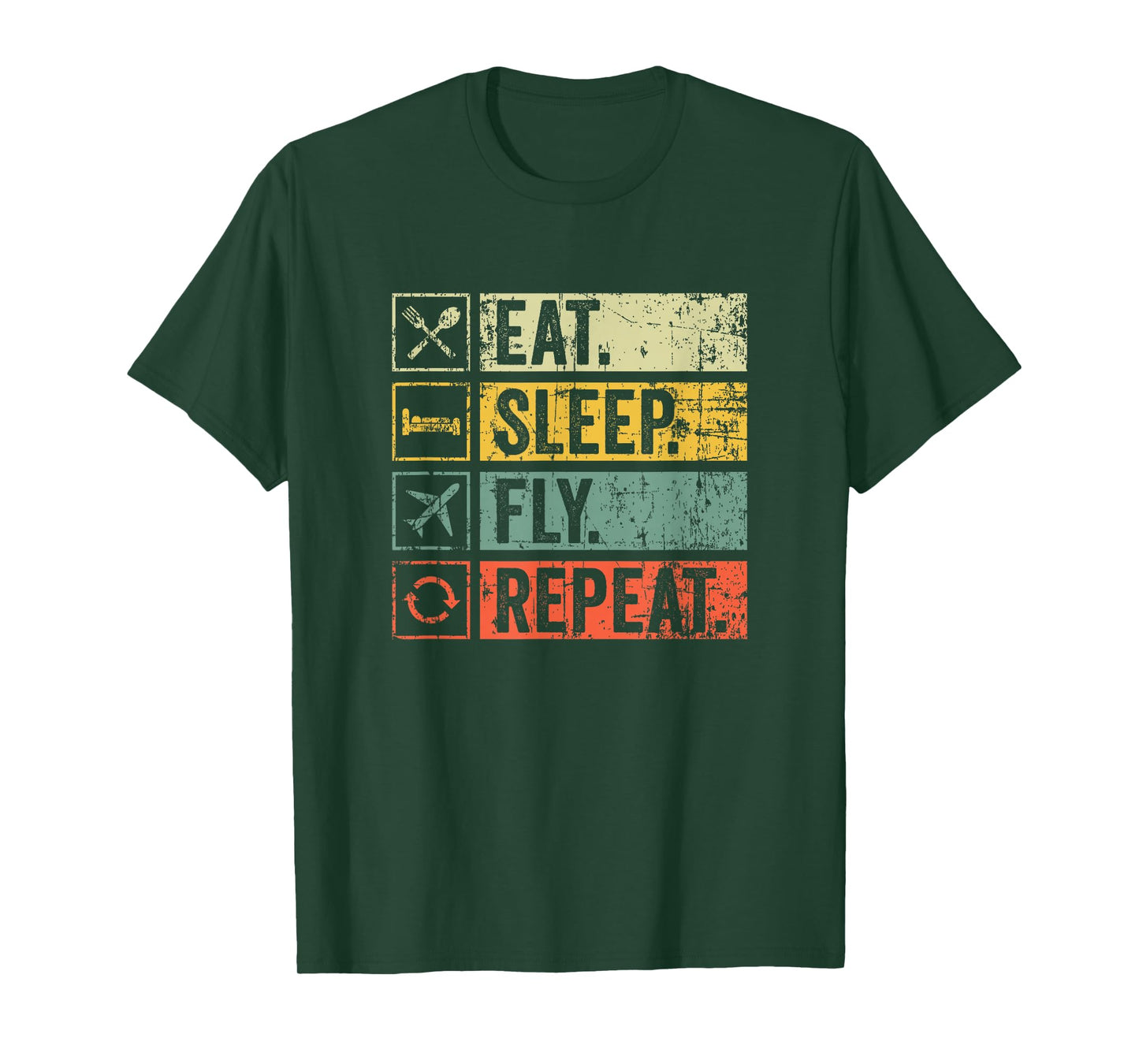 Retro Vintage Eat Sleep Fly Repeat Funny Pilot For Women Men T-Shirt