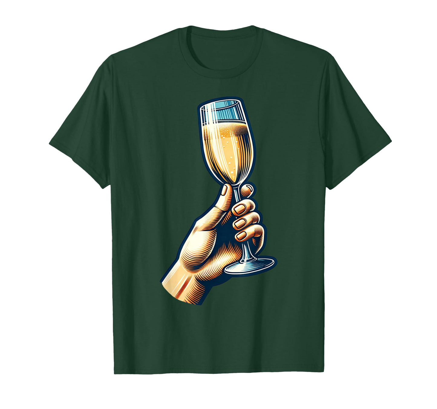 Hand Holding Champagne Glass Cheerful Toast Illustration T-Shirt