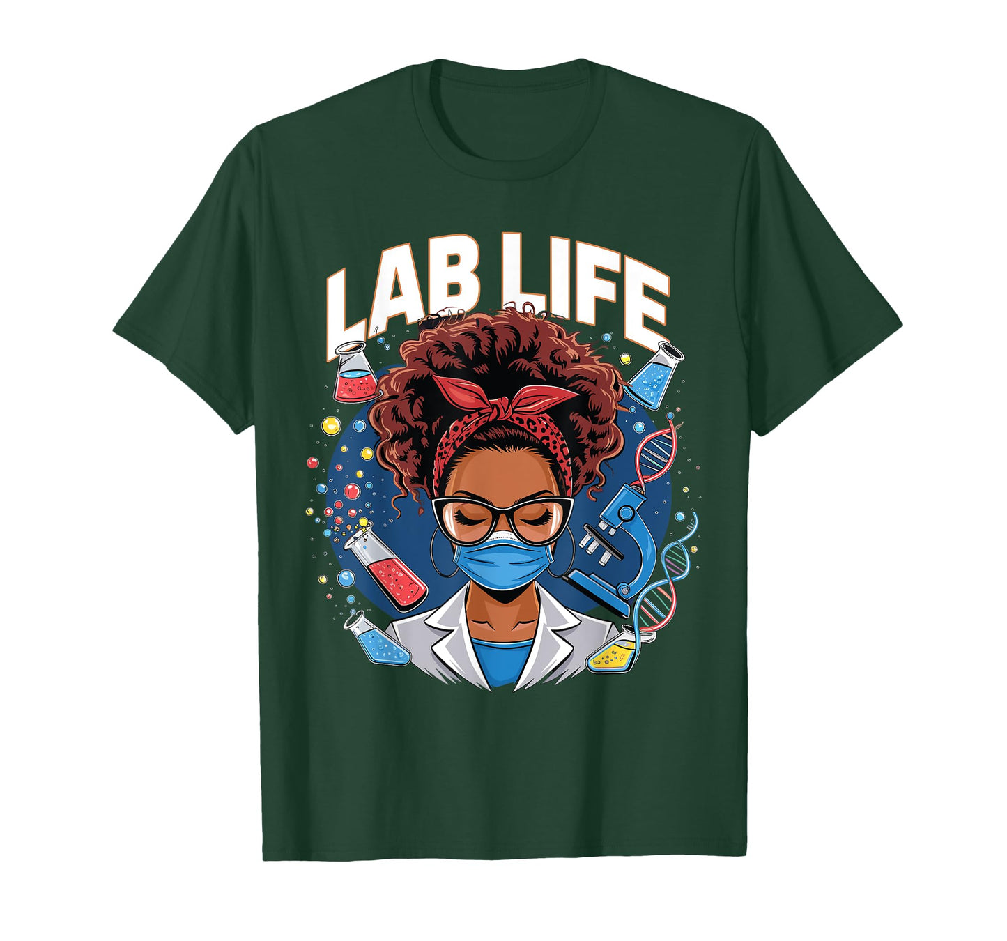 Afro Messy Bun Laboratory Life Lab Week 2025 Lab Technician T-Shirt