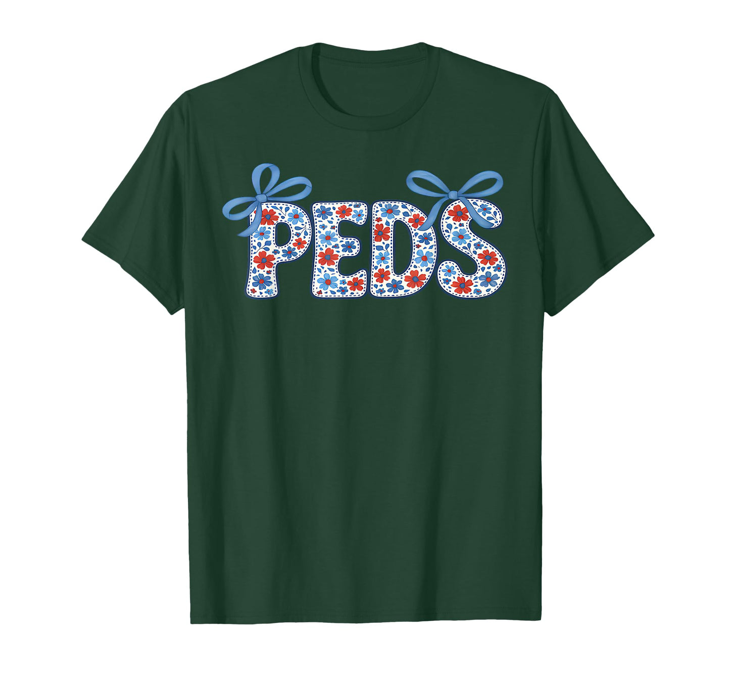 Retro Floral PEDS Nurse Coquette Bow Pediatric Nurse RN Crew T-Shirt